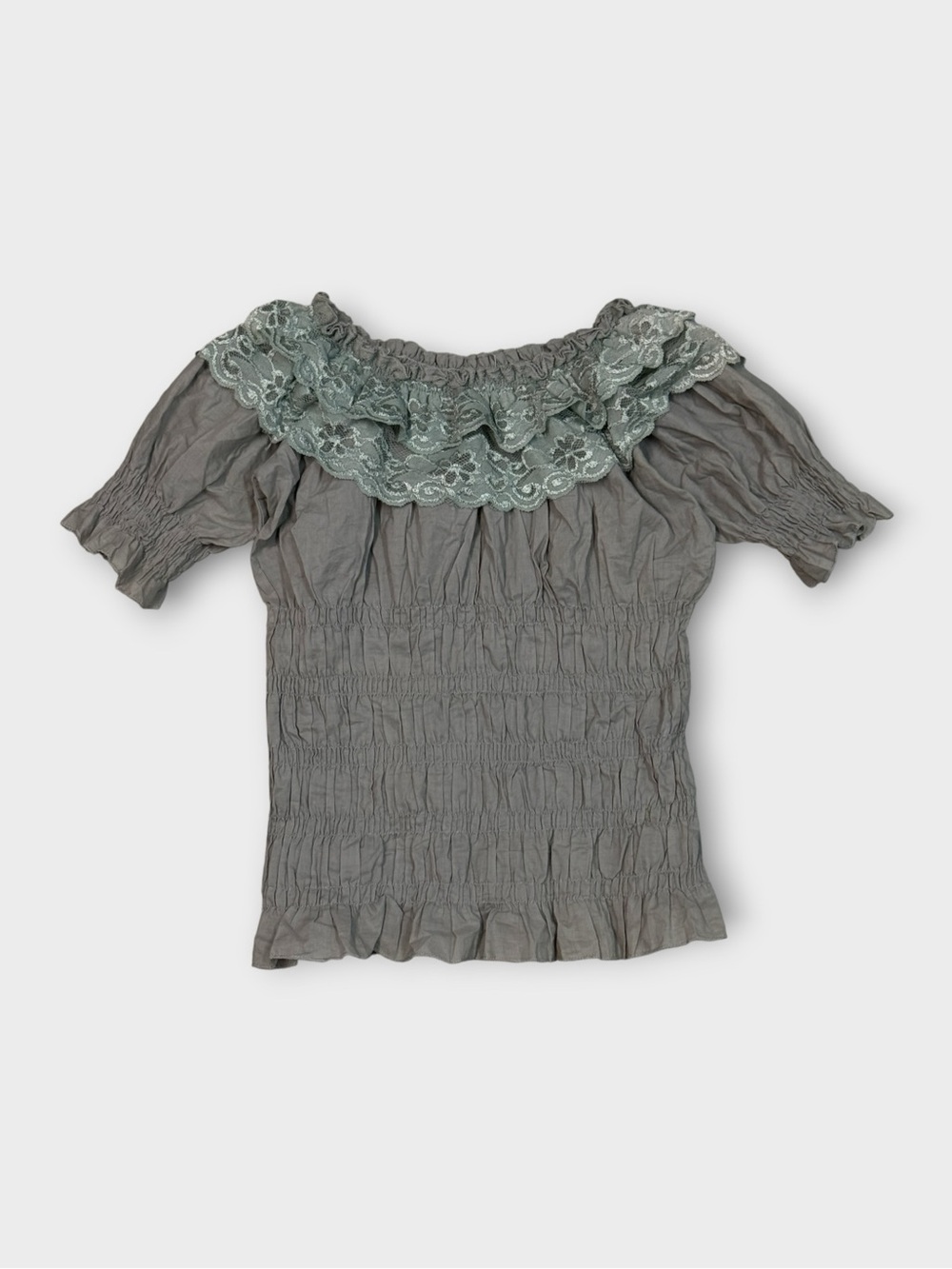 Ruffle Lace-Trim Peasant Blouse